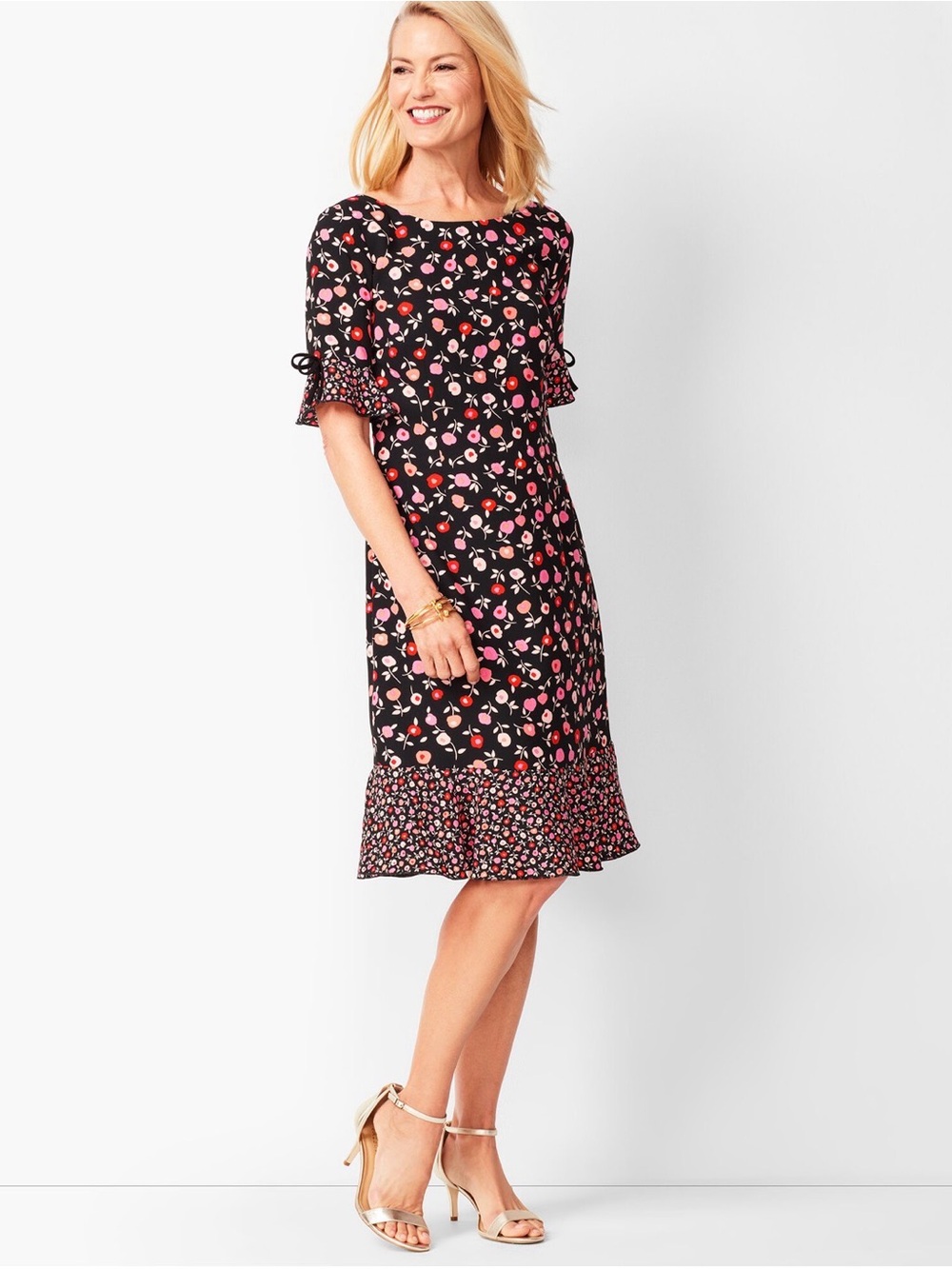 TALBOTS | Black Floral Print Midi Dress Sz 14W